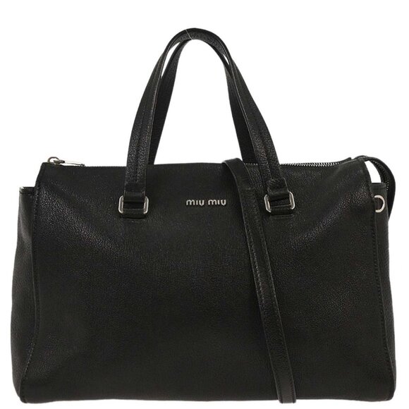 Miu Miu Black Leather 2way Tote Handbag 246 166640 - Picture 1 of 9